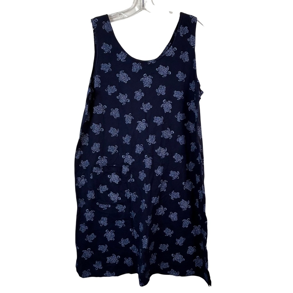 Fresh Produce Womens Navy Blue Sea Turtle Cotton Tank Shift Dress Large Made USA